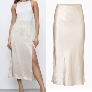 Aritzia Cream Satin Midi Skirt